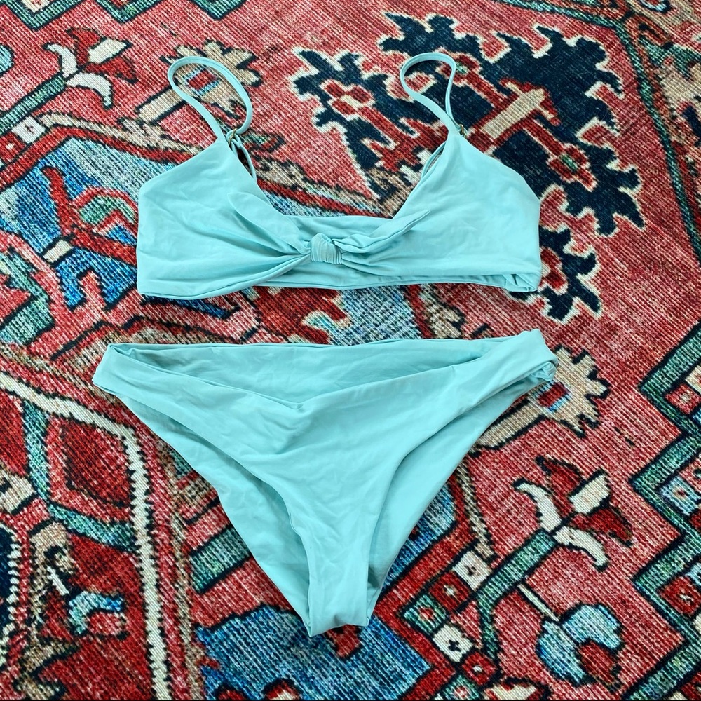 Blue Tie Front Bikini (no size on tags, fits S)